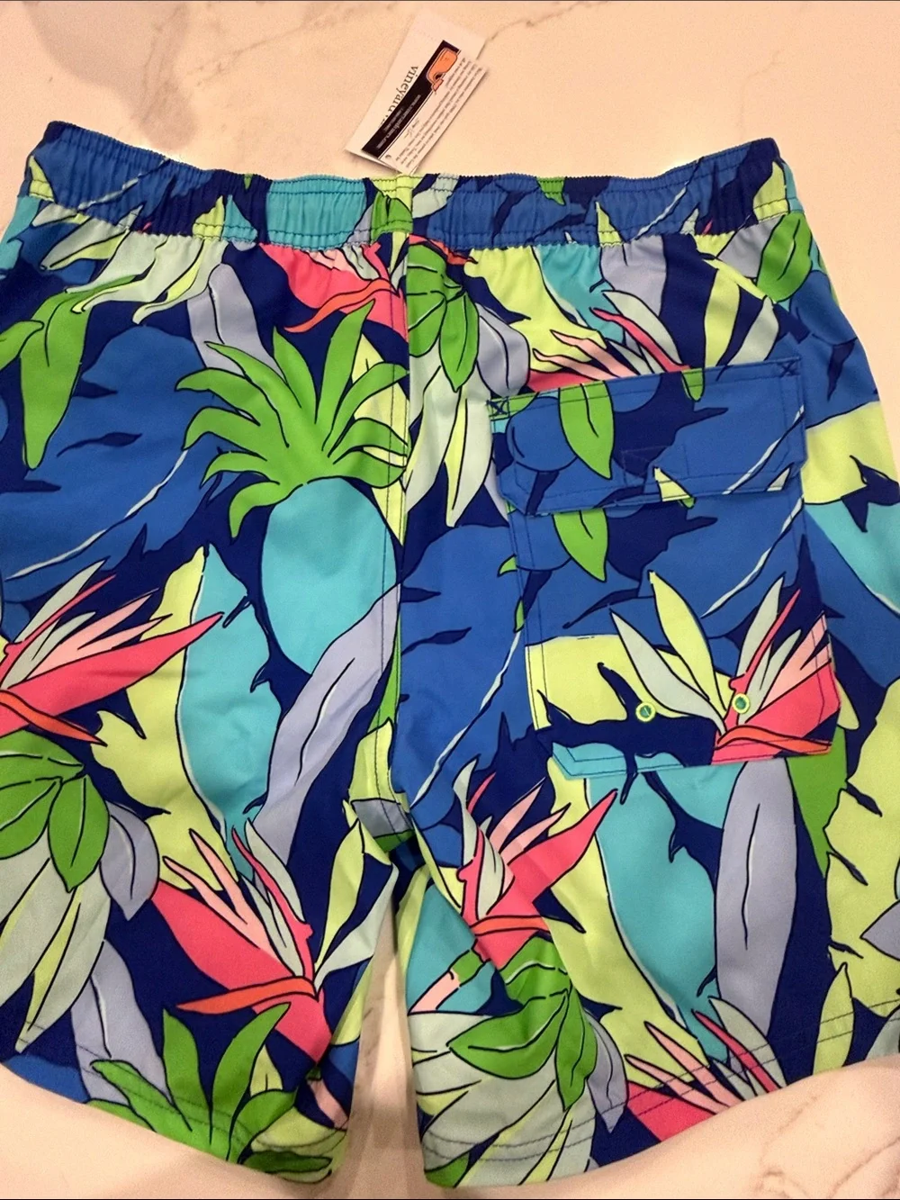 Vineyard Vines Blue Tropical Leaf Swim Trunks
